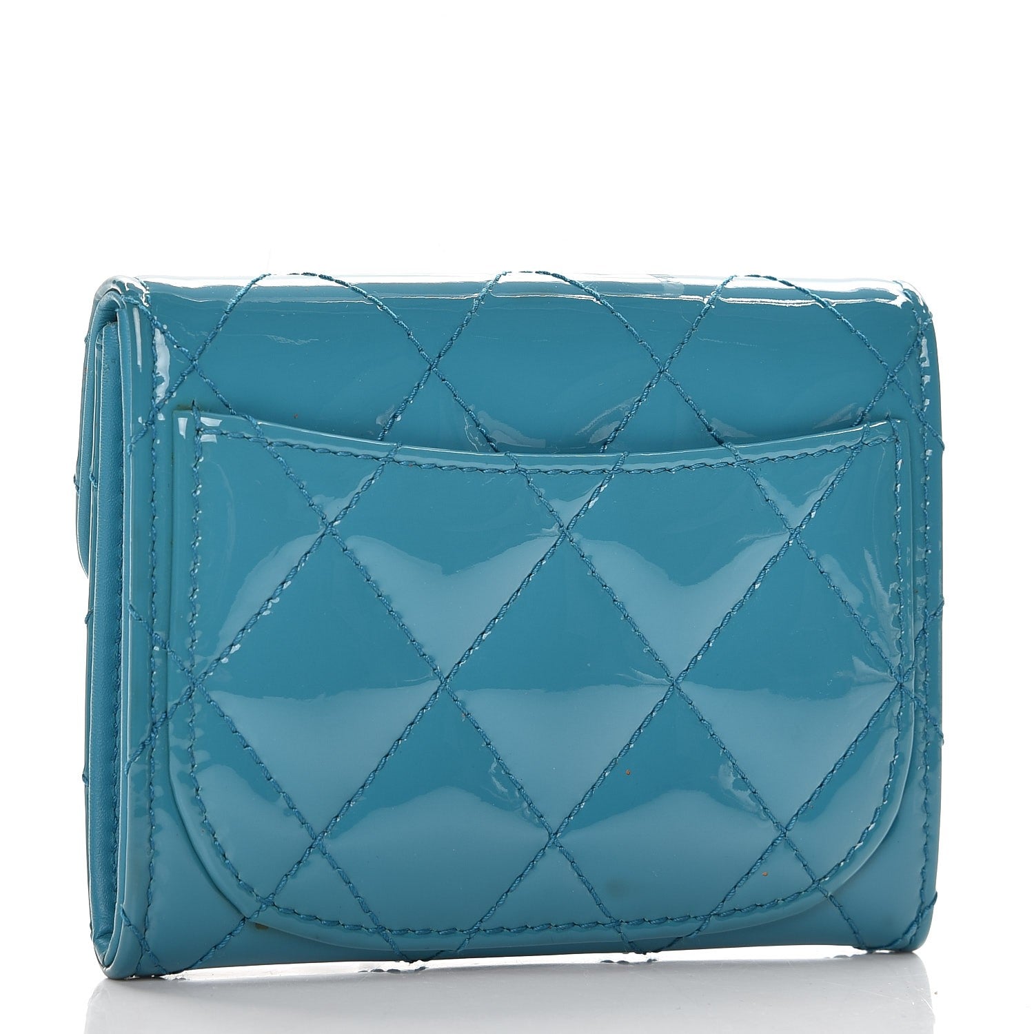 Chanel Patent Quilted Card Holder Turquoise 3 of 8