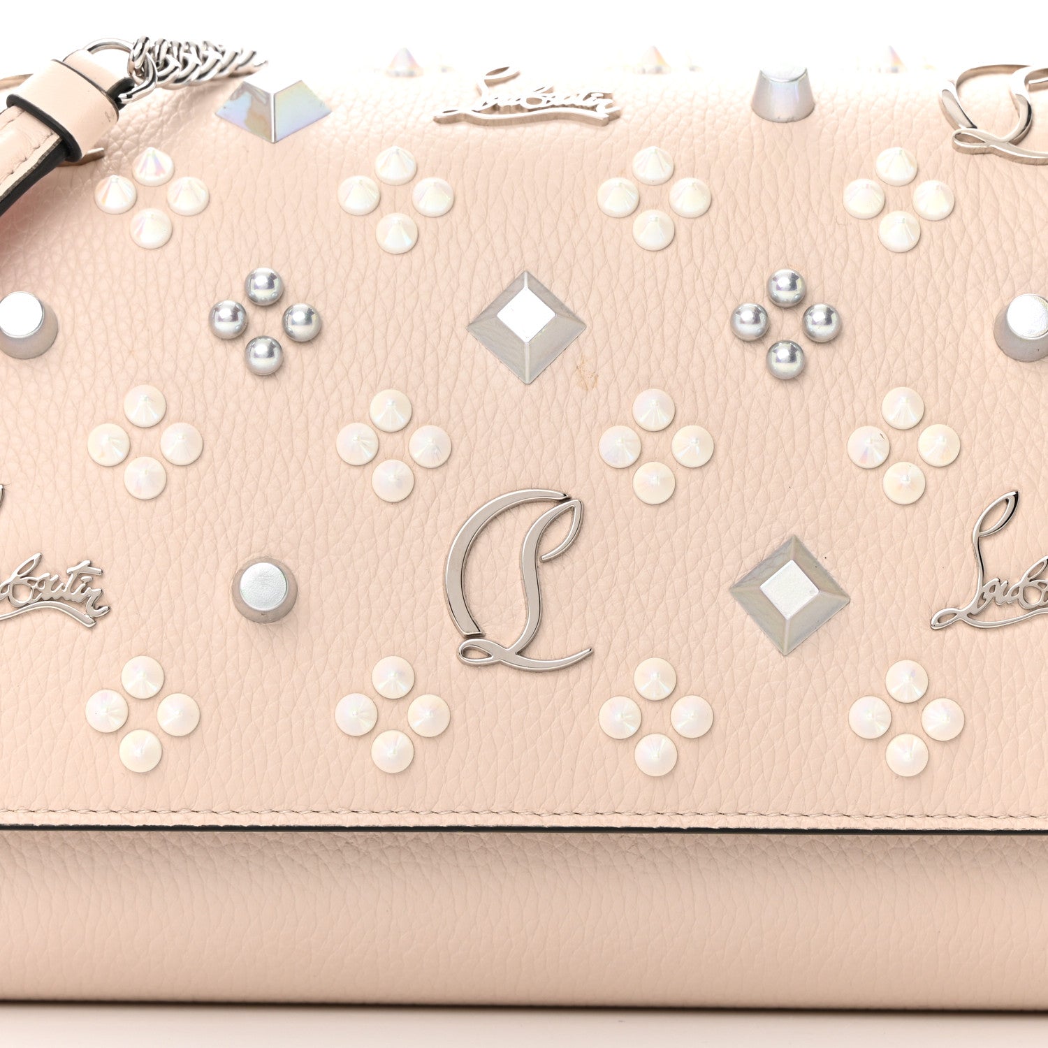 Christian Louboutin Grained Calfskin Spikes Loubinthesky Paloma Clutch Leche 9 of 15