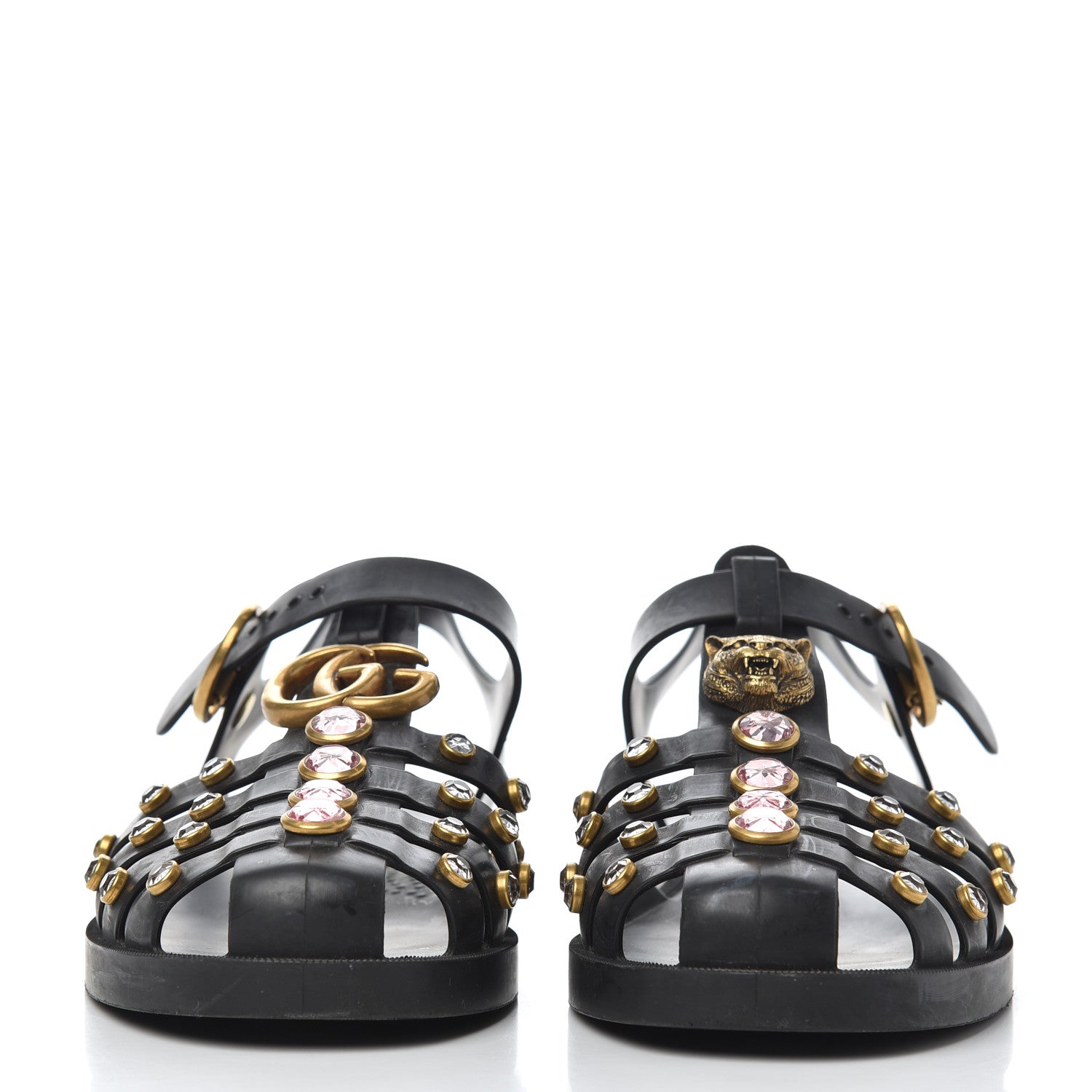 Gucci Rubber Crystal Womens Buckle Strap Sandals 37 Black 2 of 14