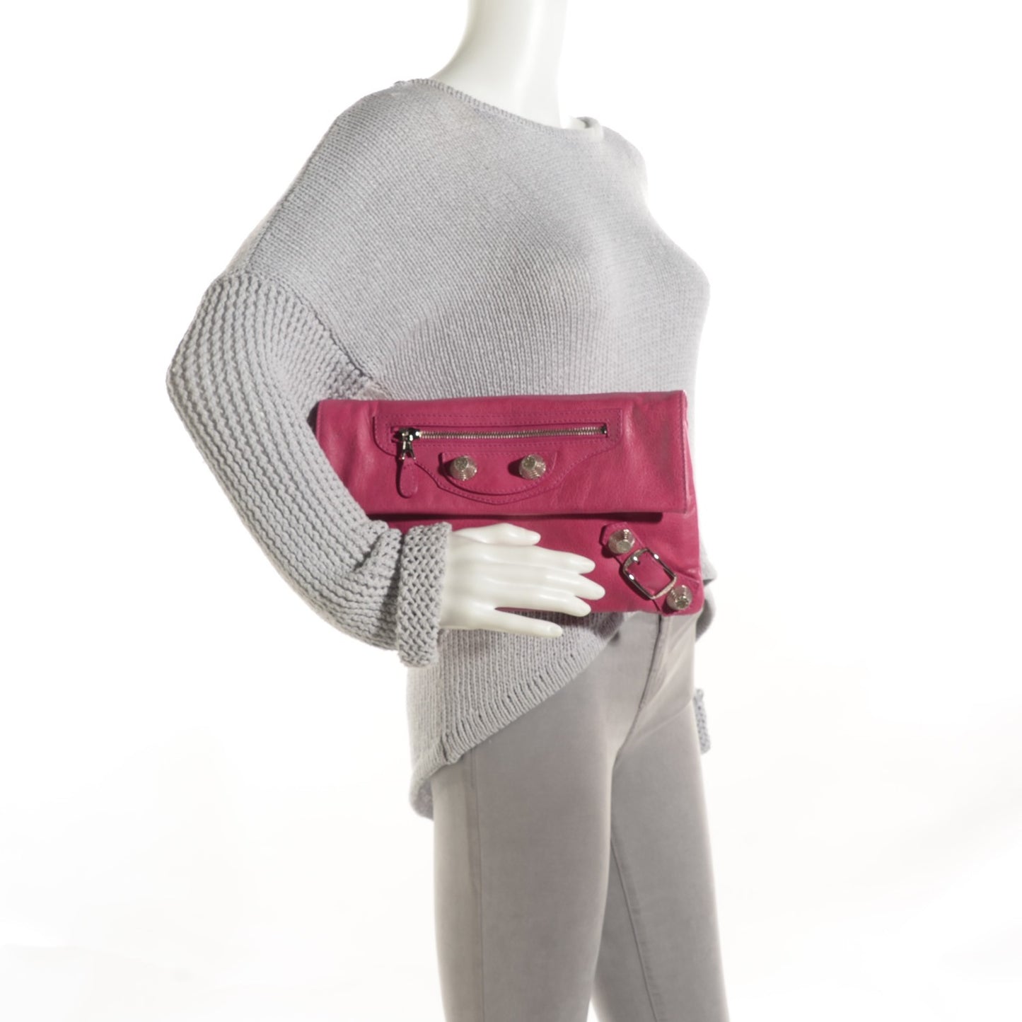 Agneau Giant 21 Silver Hardware Envelope Clutch Cyclamen