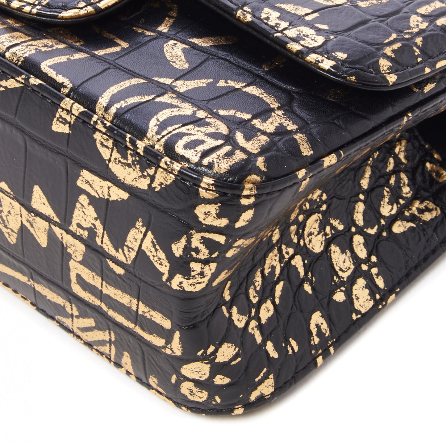 Calfskin Crocodile Embossed Graffiti 2.55 Mini Cocodile Reissue Flap Black Gold