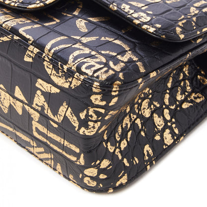 Chanel Calfskin Crocodile Embossed Graffiti 2.55 Mini Cocodile Reissue Flap Black Gold 5 of 11