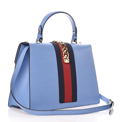 Gucci Calfskin Embroidered Medium Sylvie Top Handle Bag Clear Sky Blue 3 of 13
