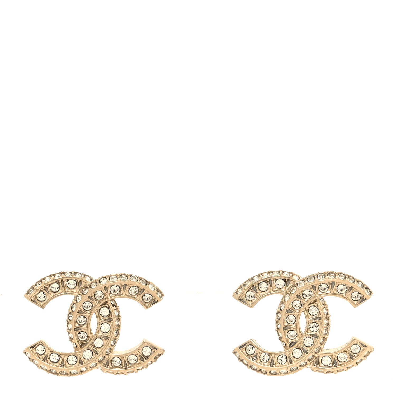 Chanel Crystal Timeless CC Earrings Light Gold 1 of 5