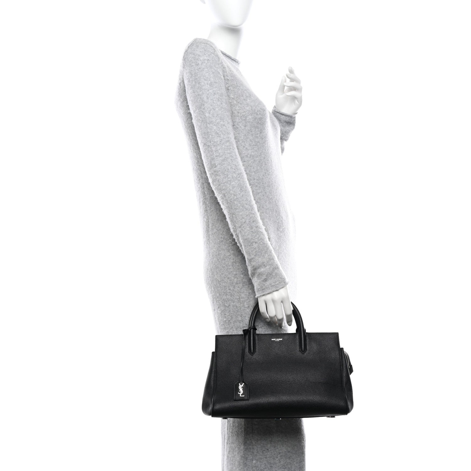 Saint Laurent Grained Calfskin Small Cabas Rive Gauche Black 2 of 10