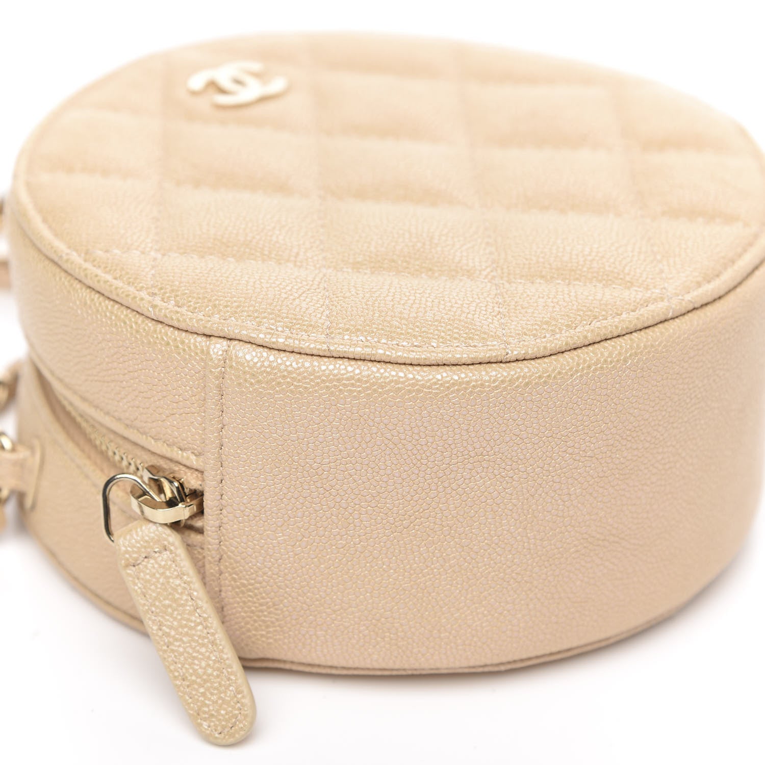 Chanel Iridescent Caviar Quilted Round Clutch With Chain Beige 8 of 10