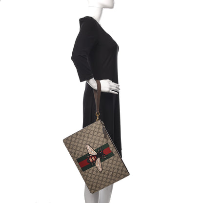 Gucci GG Supreme Monogram Web Animalier Bee Embroidered Medium Documents Holder Beige New Acero 2 of 16