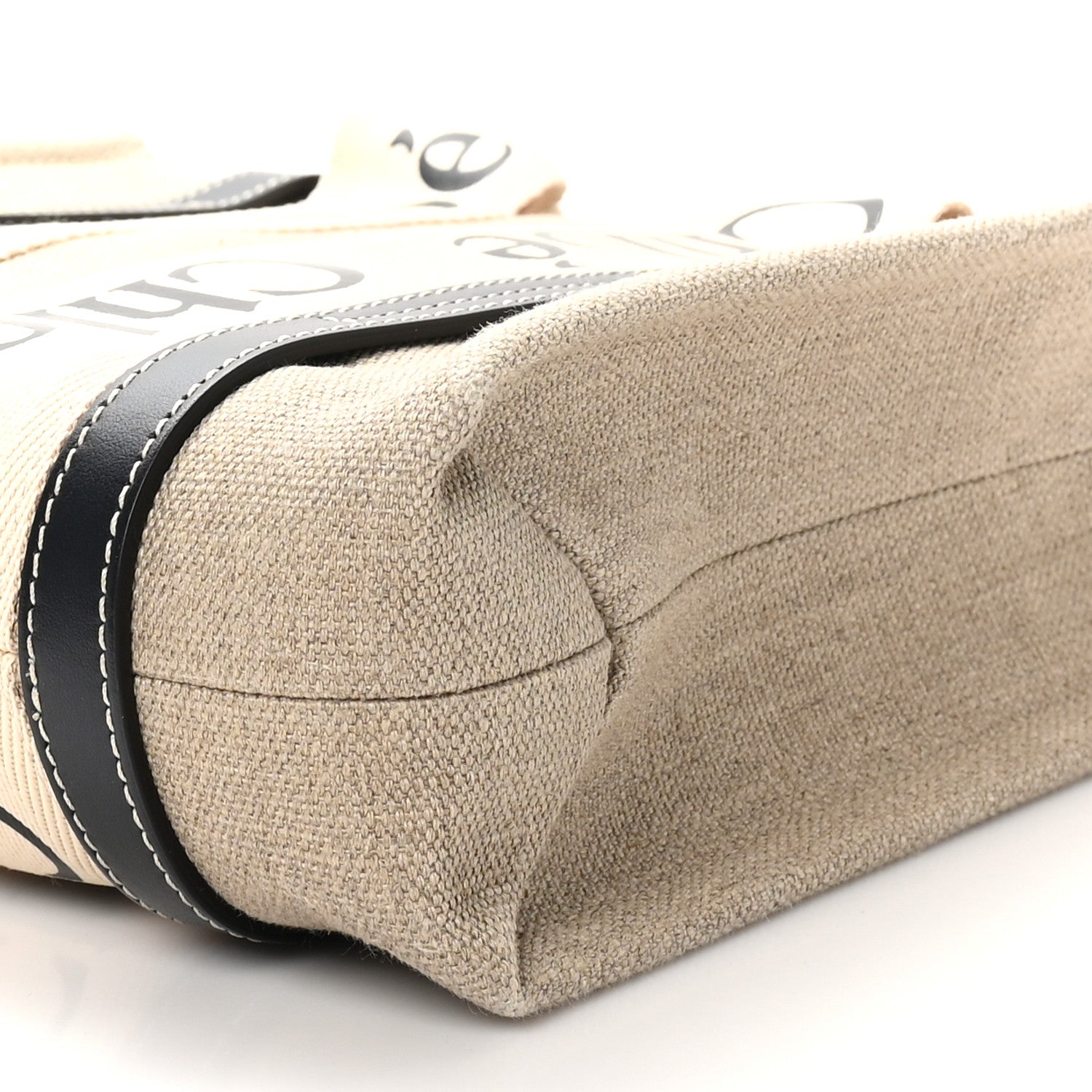 Chloe Linen Calfskin Small Woody Ribbon Tote With Strap White Navy 9 of 9