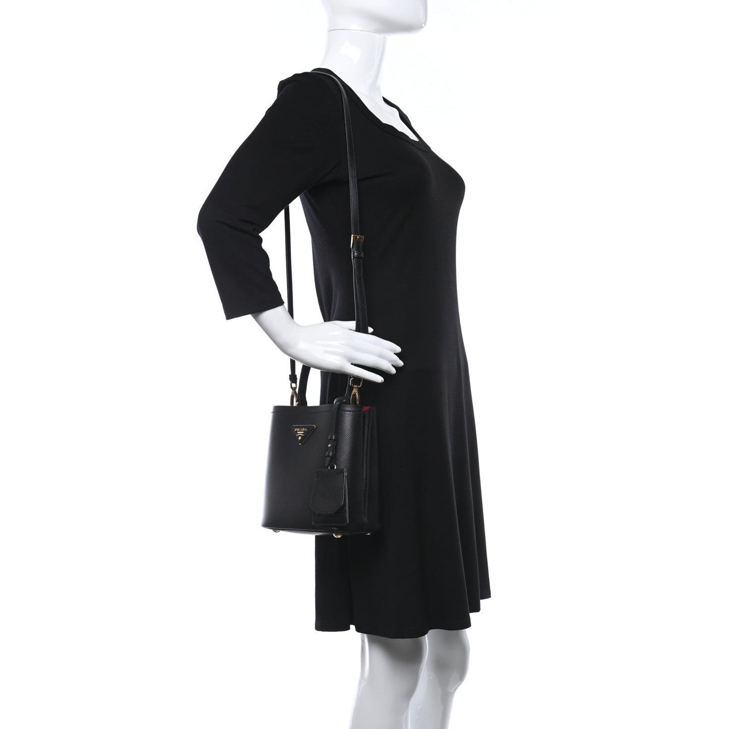 Saffiano Cuir Small Panier Bucket Bag Black Fuoco
