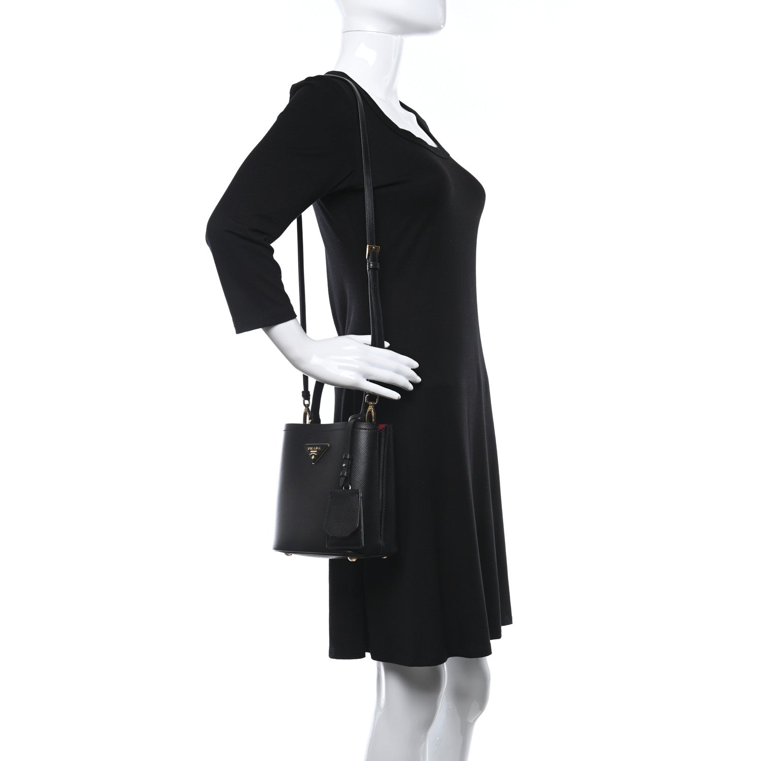 Prada Saffiano Cuir Small Panier Bucket Bag Black Fuoco 2 of 8