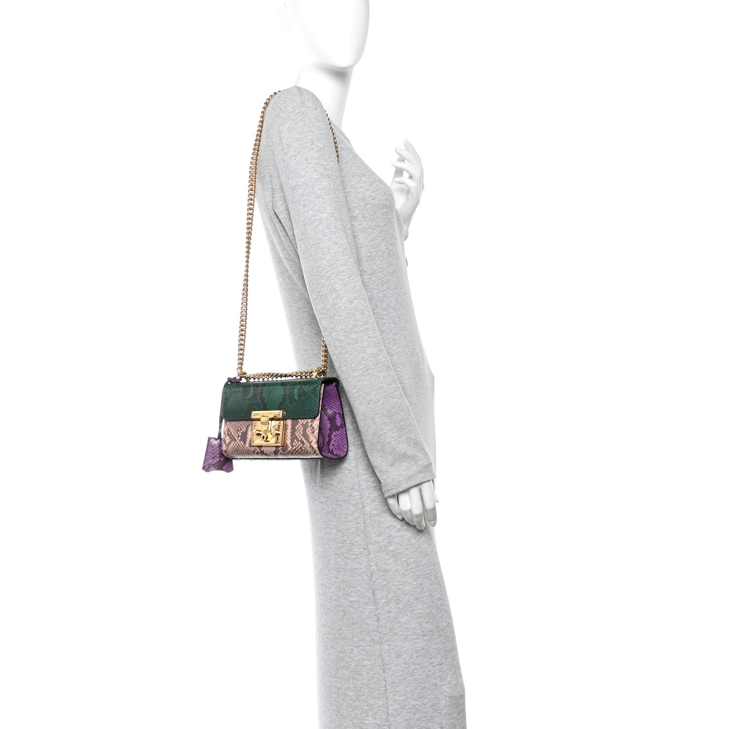 Gucci Snakeskin Small Padlock Shoulder Bag Green Pink Purple 2 of 11