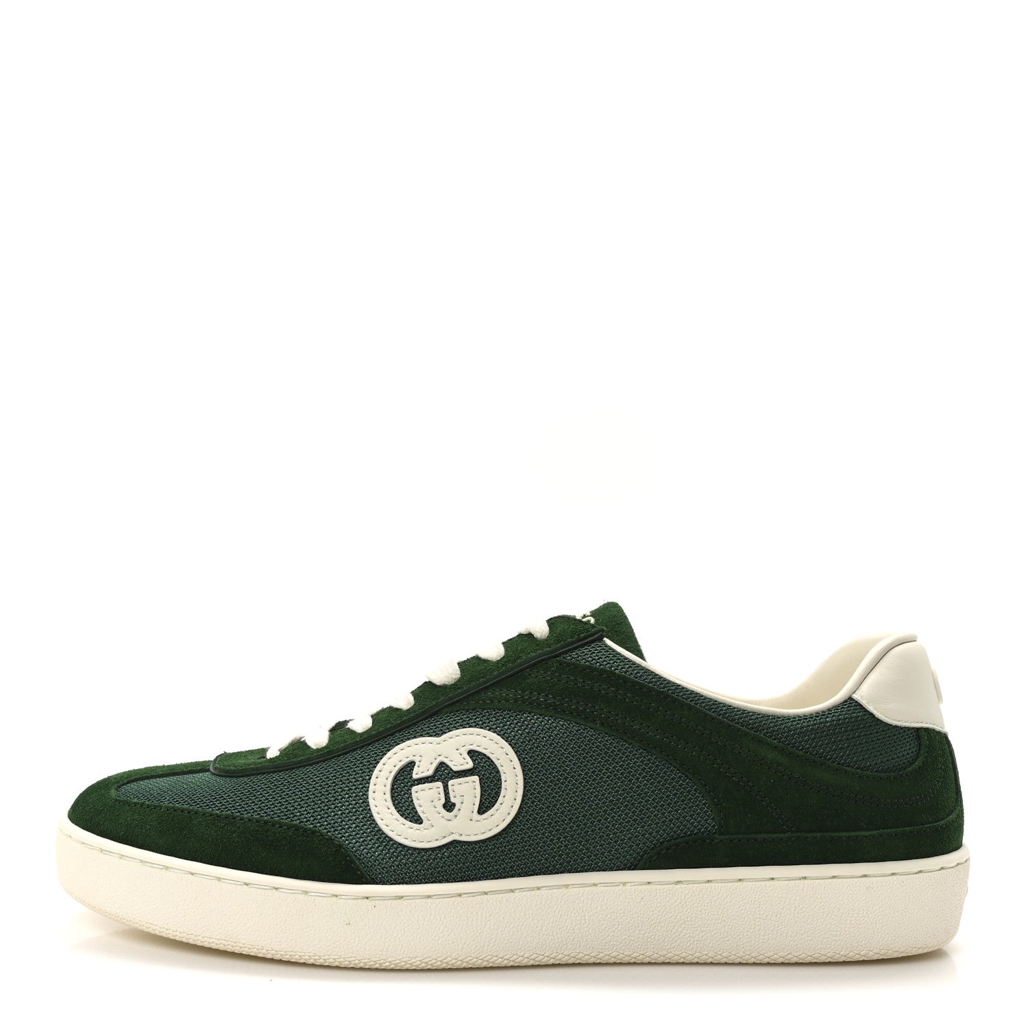 Gucci Suede Nylon Mens G75 Sneaker 8 New Shamarock Emerald Off White 1 of 9