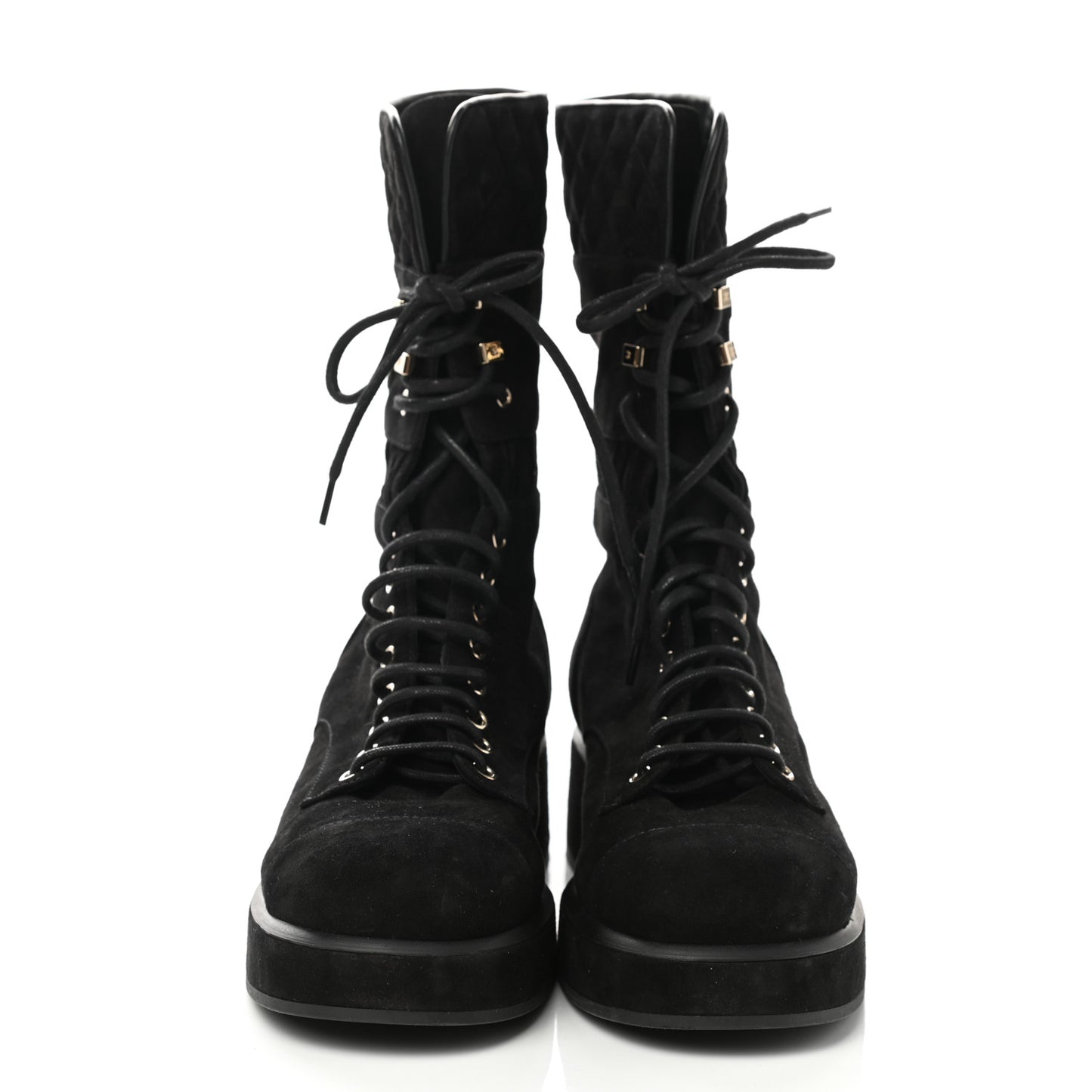Suede Quilted Lace Up Combat Boots 41 Black