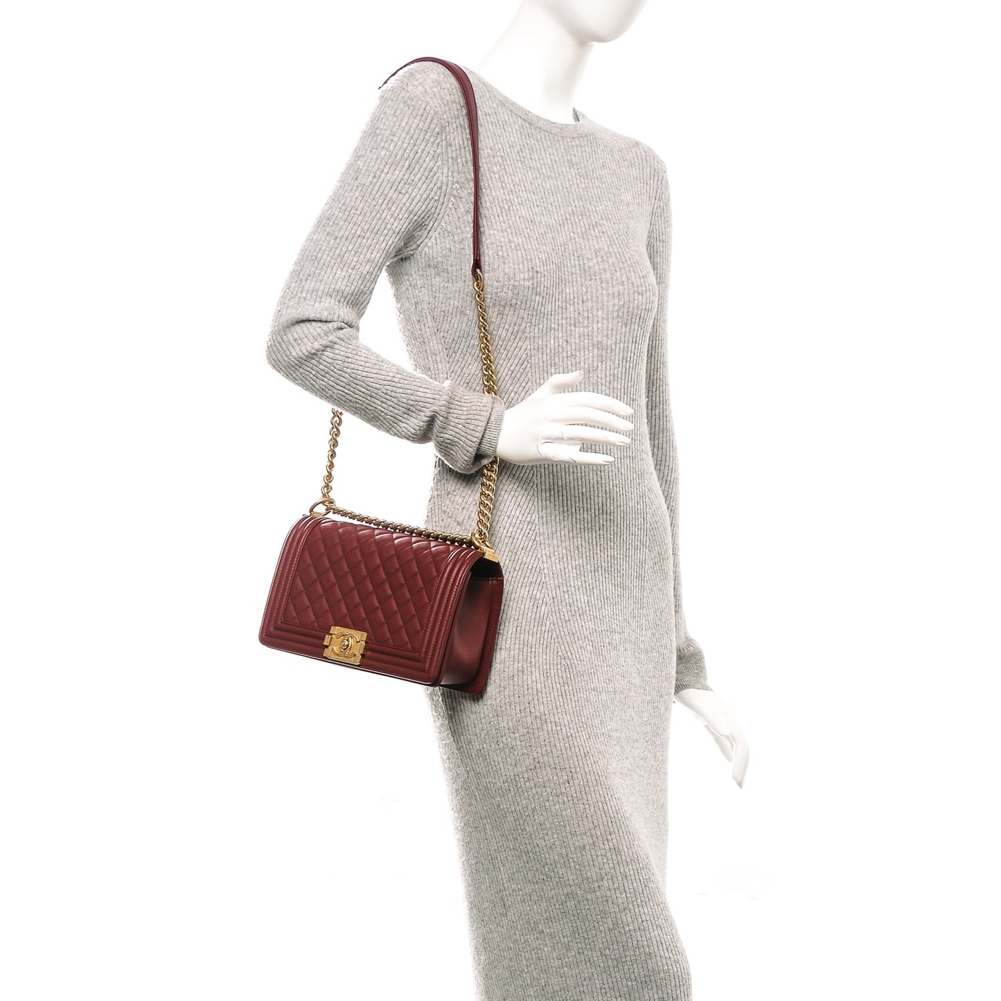 Calfskin Quilted Medium Boy Flap Burgundy