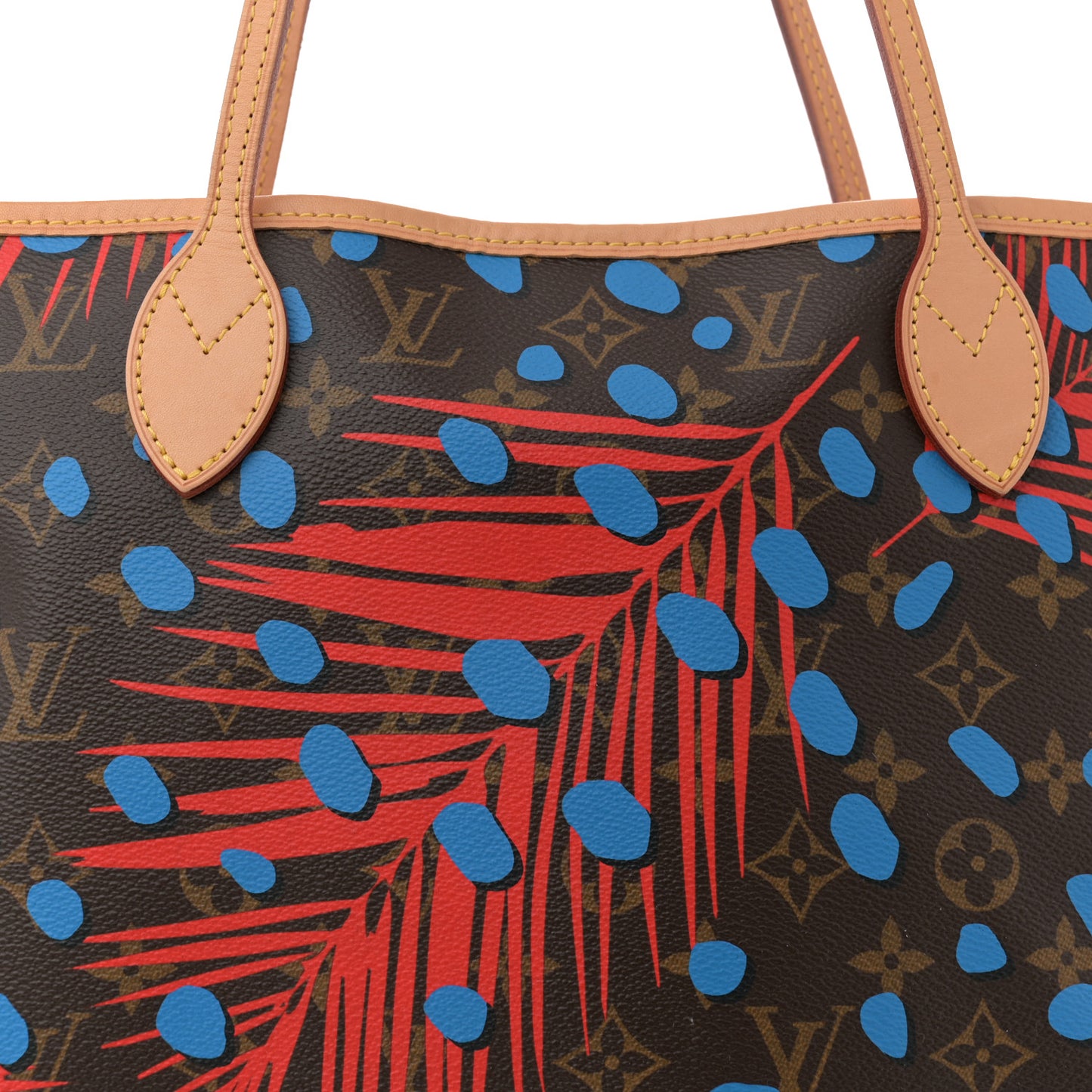 Monogram Jungle Dots Neo Neverfull MM Coquelicot Denim