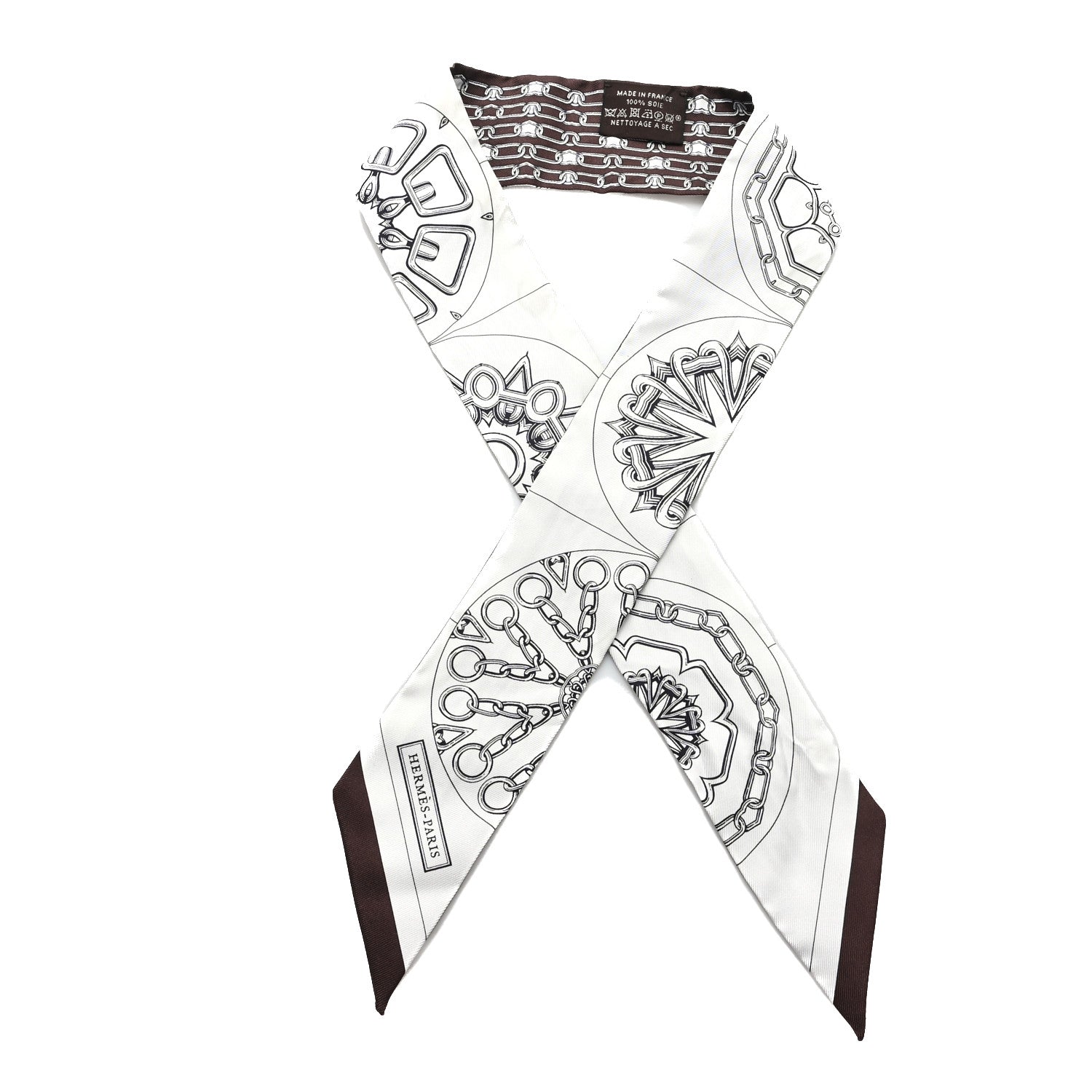 Hermes Silk Effet Kaleidoscope Twilly White Anthracite Marron 1 of 5