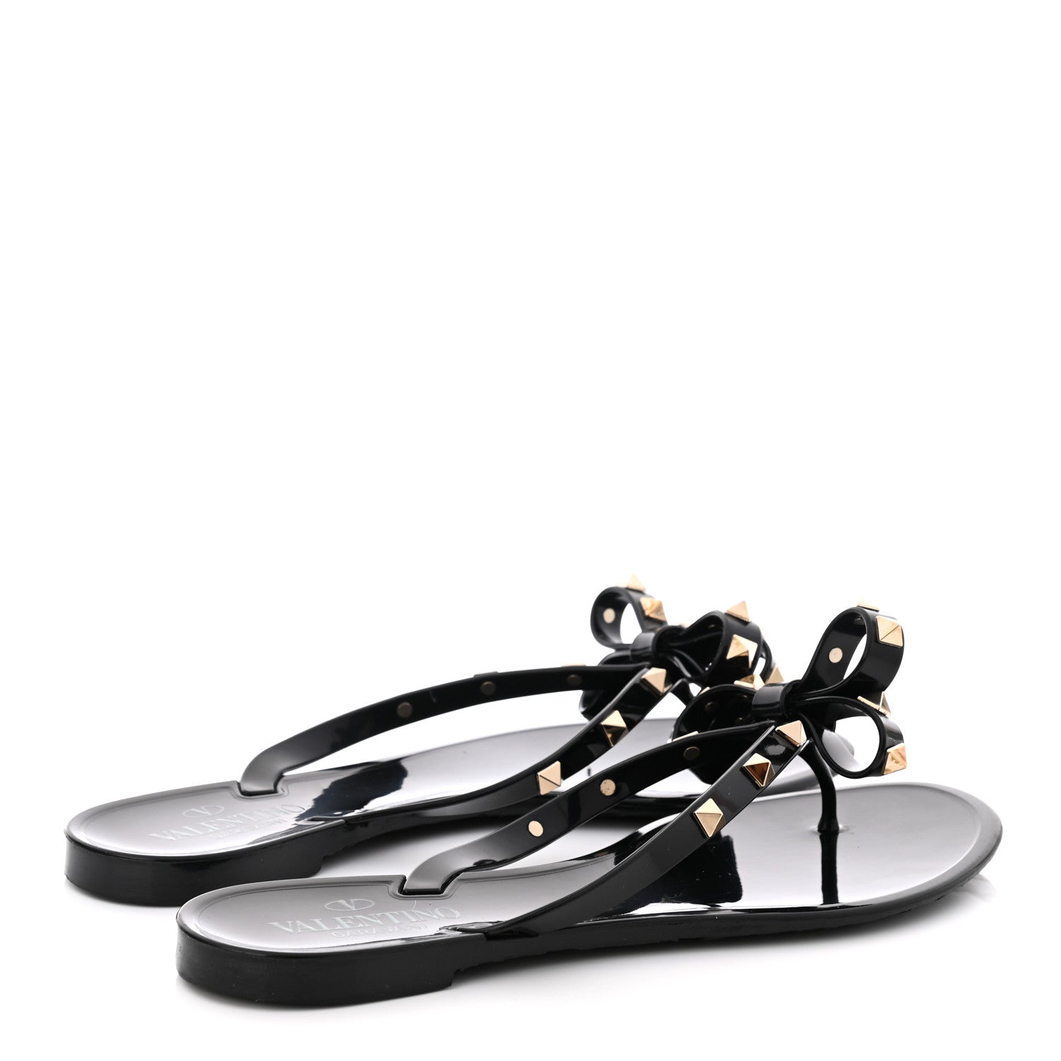 Valentino Garavani PVC Jelly Rockstud Bow Thong Sandals 39 Black 4 of 7
