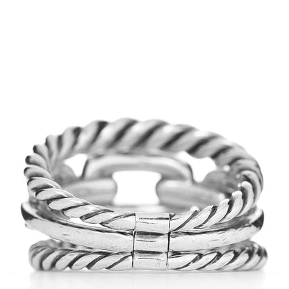 David Yurman Sterling Silver Diamond Wellesley Link Three-Row Ring 55 7.25 3 of 4