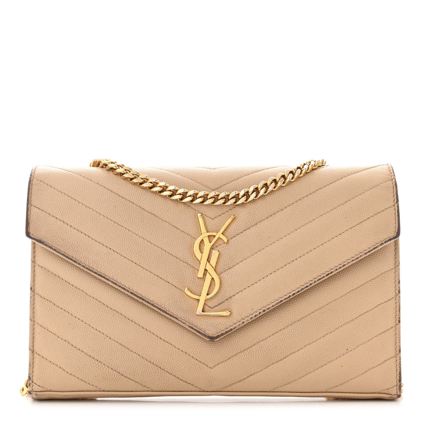 Grain De Poudre Matelasse Chevron Monogram Chain Wallet Dark Beige
