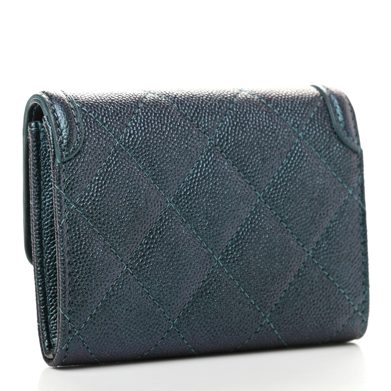 Chanel Iridescent Caviar Quilted Filigree Flap Card Holder Dark Turquoise 3 of 10