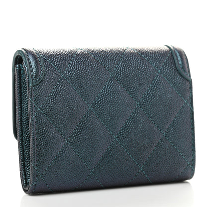 Chanel Iridescent Caviar Quilted Filigree Flap Card Holder Dark Turquoise 3 of 10