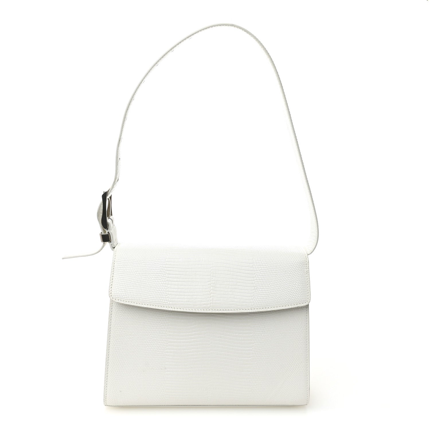 Balenciaga Patent Calfskin Lizard Embossed Medium Ghost Shoulder Bag Optic White 1 of 12