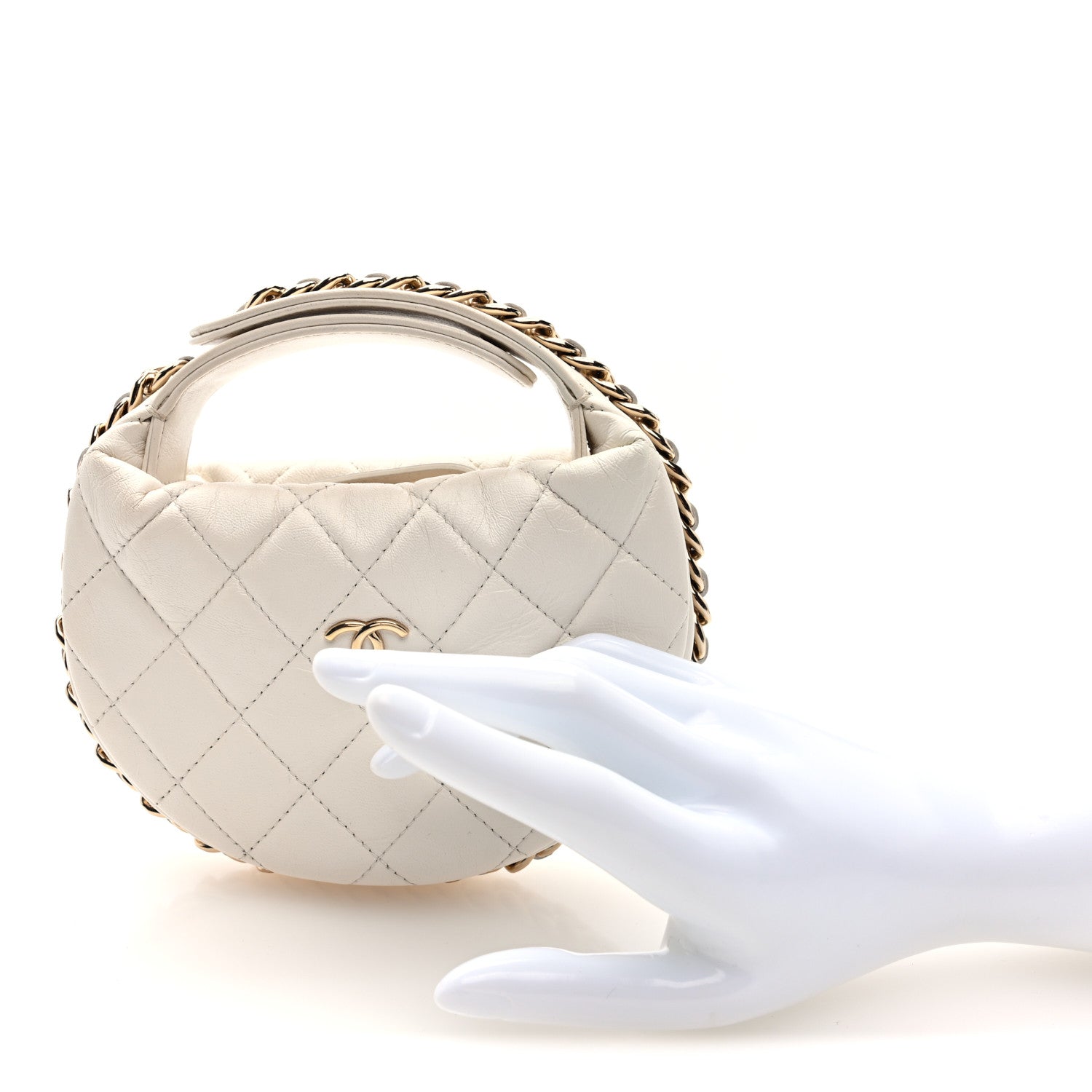 Chanel Lambskin Quilted Chain Around Pouch Hobo White 2 of 7