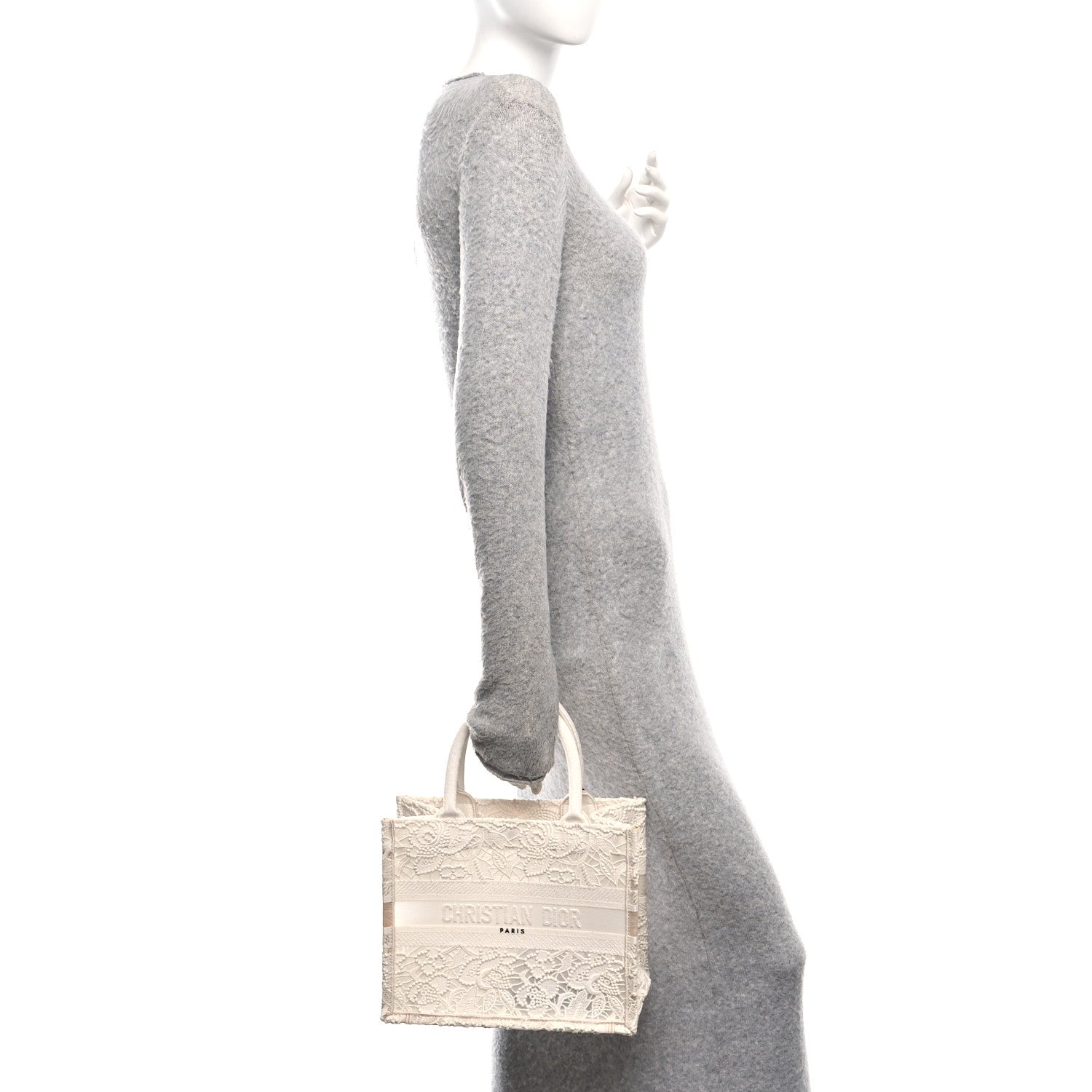 Christian Dior Transparent Embroidered Mesh Macrame Small Book Tote White 2 of 10