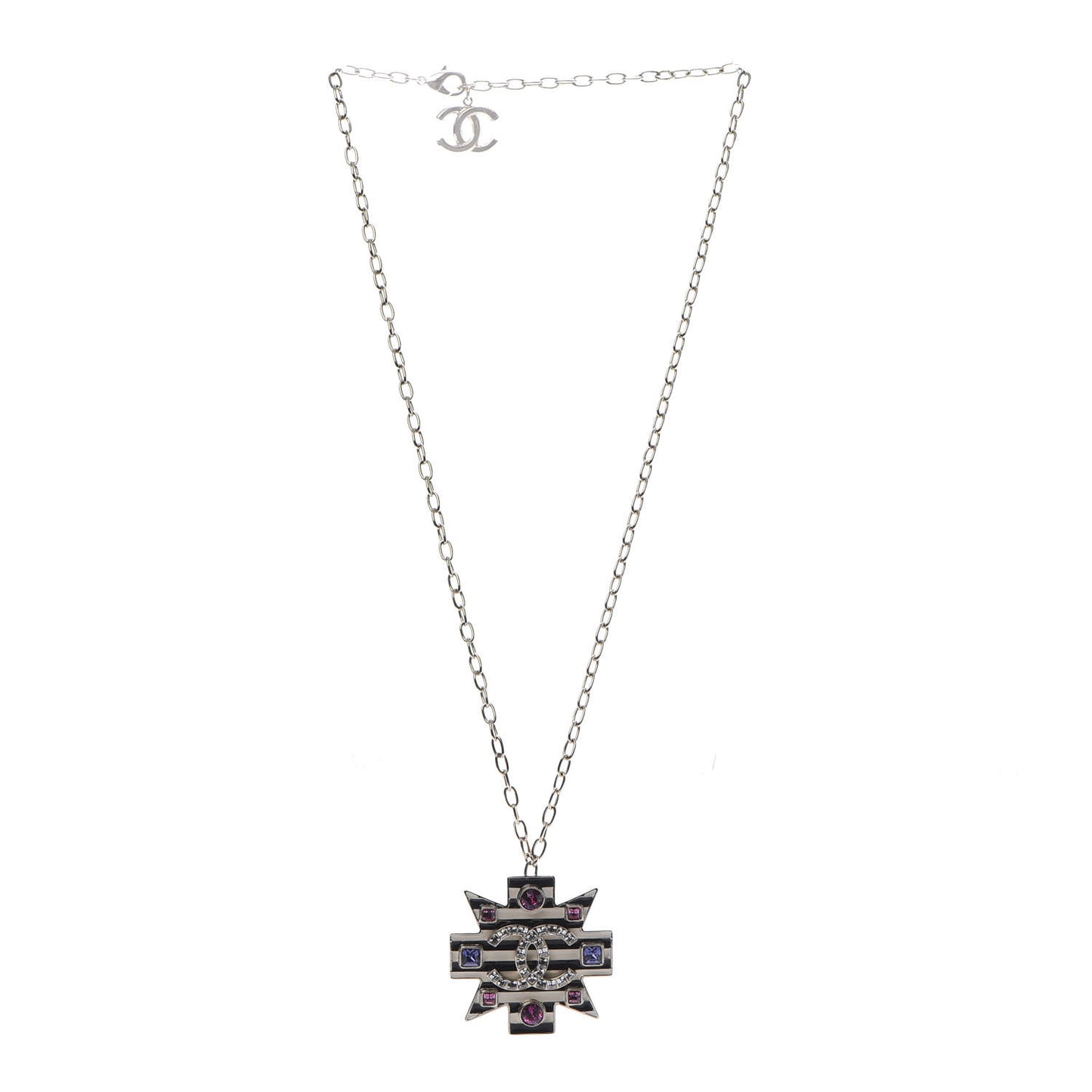 Crystal Enamel Stripe CC Pendant Necklace Gold Multicolor