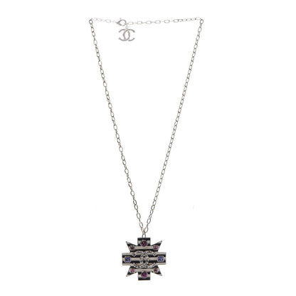 Chanel Crystal Enamel Stripe CC Pendant Necklace Gold Multicolor 3 of 7