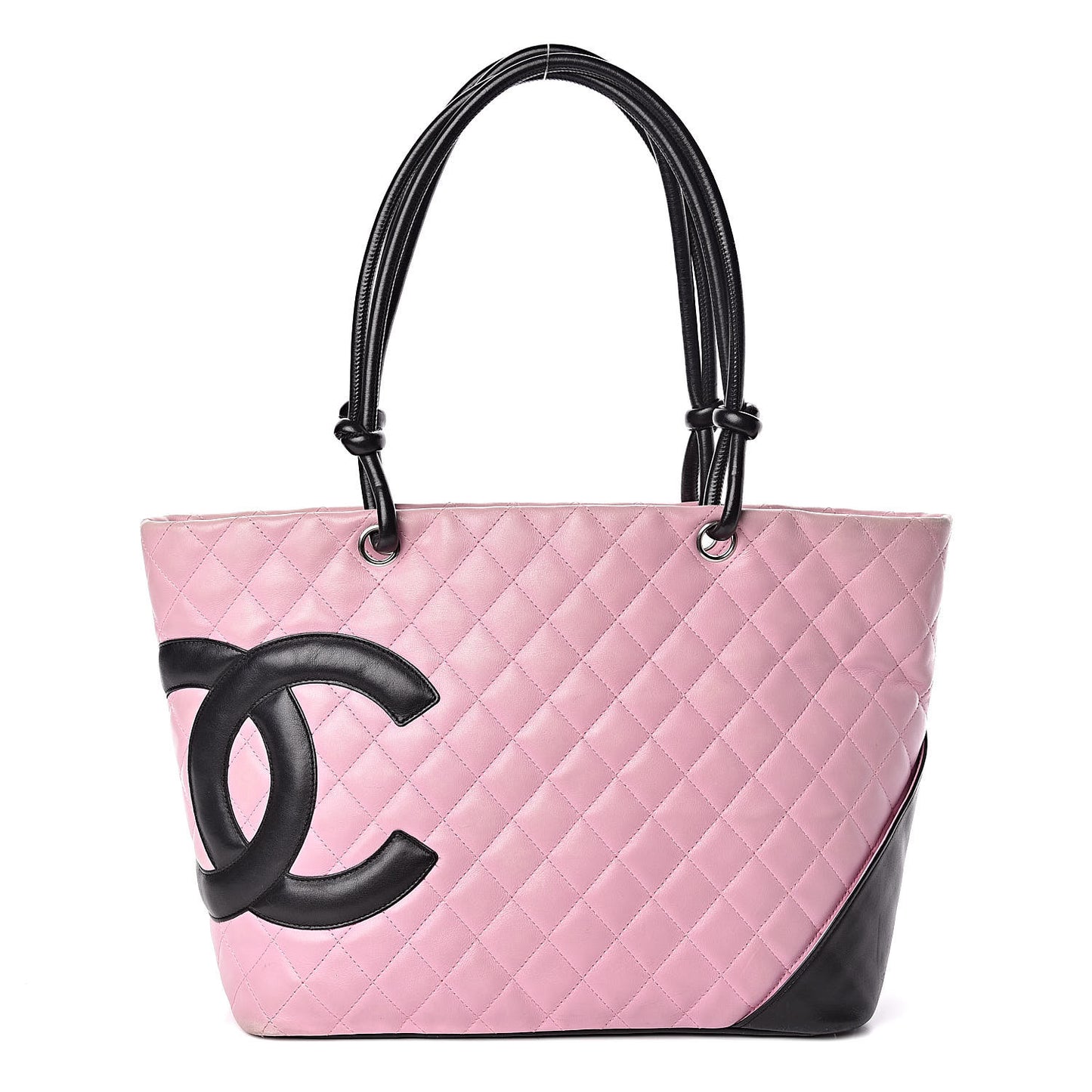 Calfskin Quilted Large Cambon Tote Pink Black