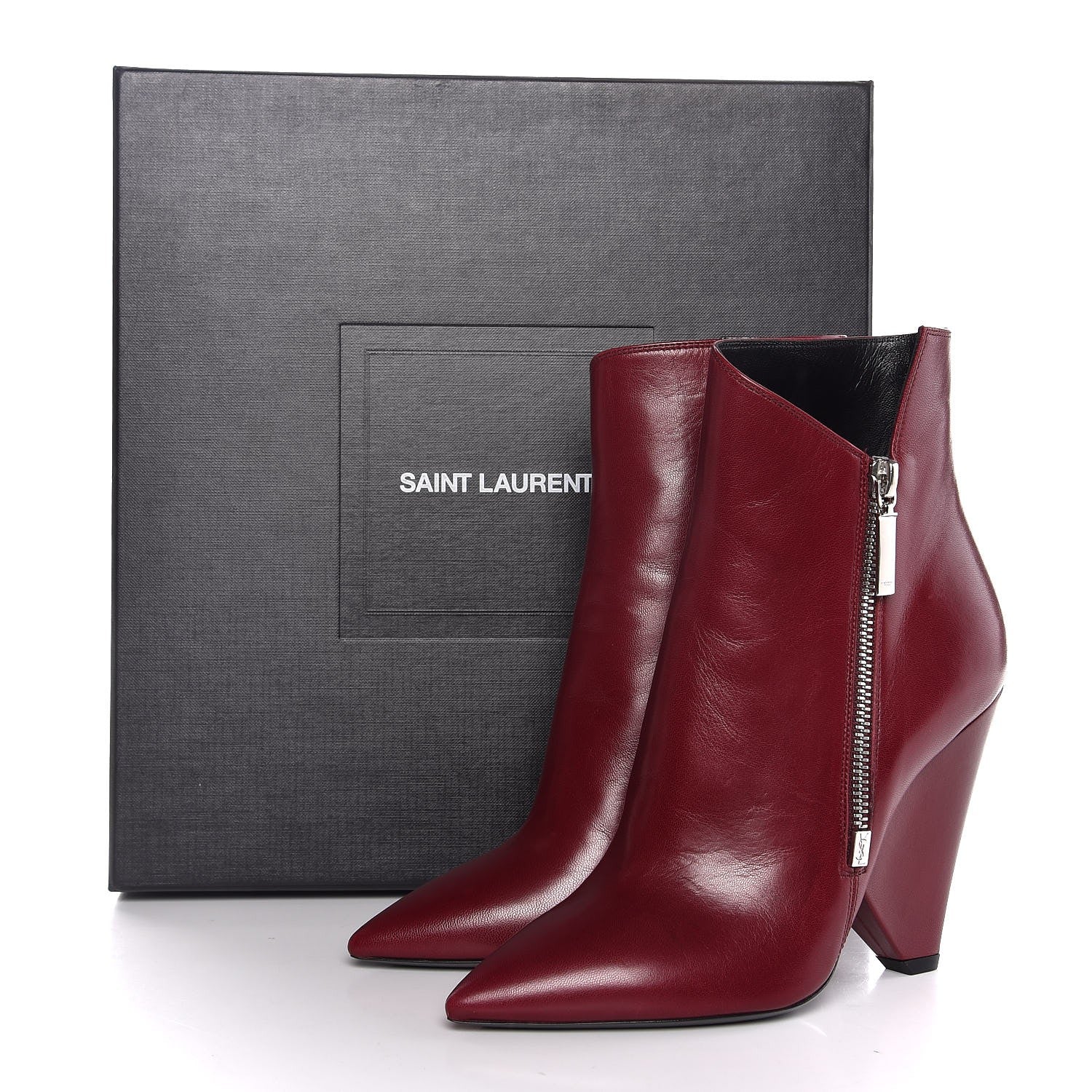 Saint Laurent Calfskin Niki Zip Boots 36 French Burgundy 9 of 9