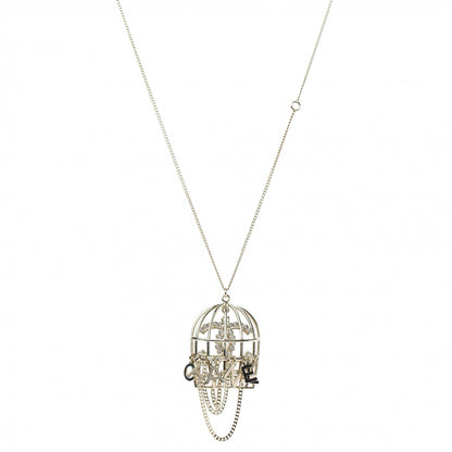 Chanel Metal Crystal Logo Bird Cage Necklace Gold 1 of 6