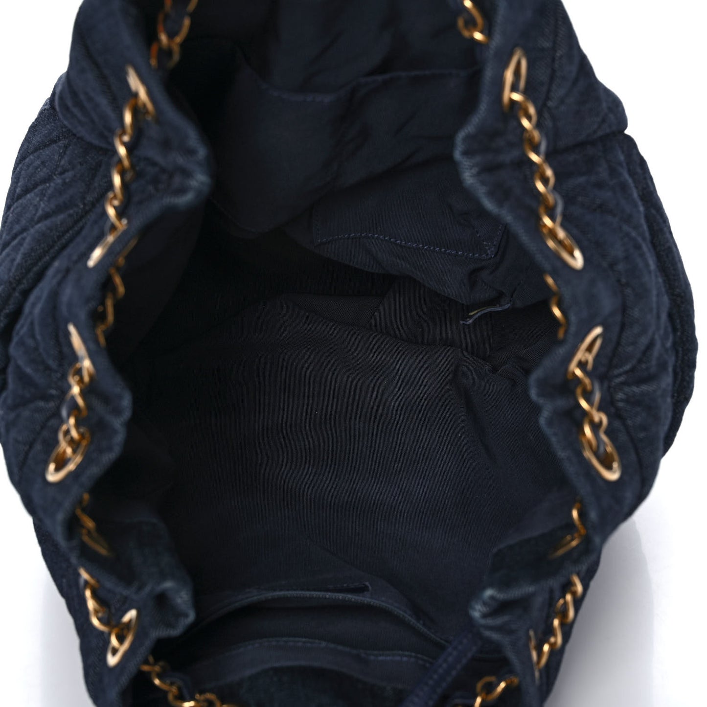 Washed Denim Quilted Small Urban Spirit Drawstring Bag Dark Blue