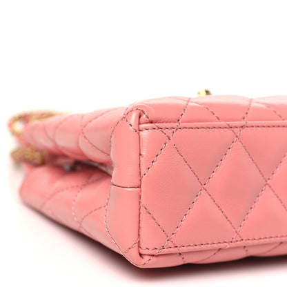Chanel Shiny Aged Calfskin Quilted Nano Kelly Shopper Coral Pink 9 of 10