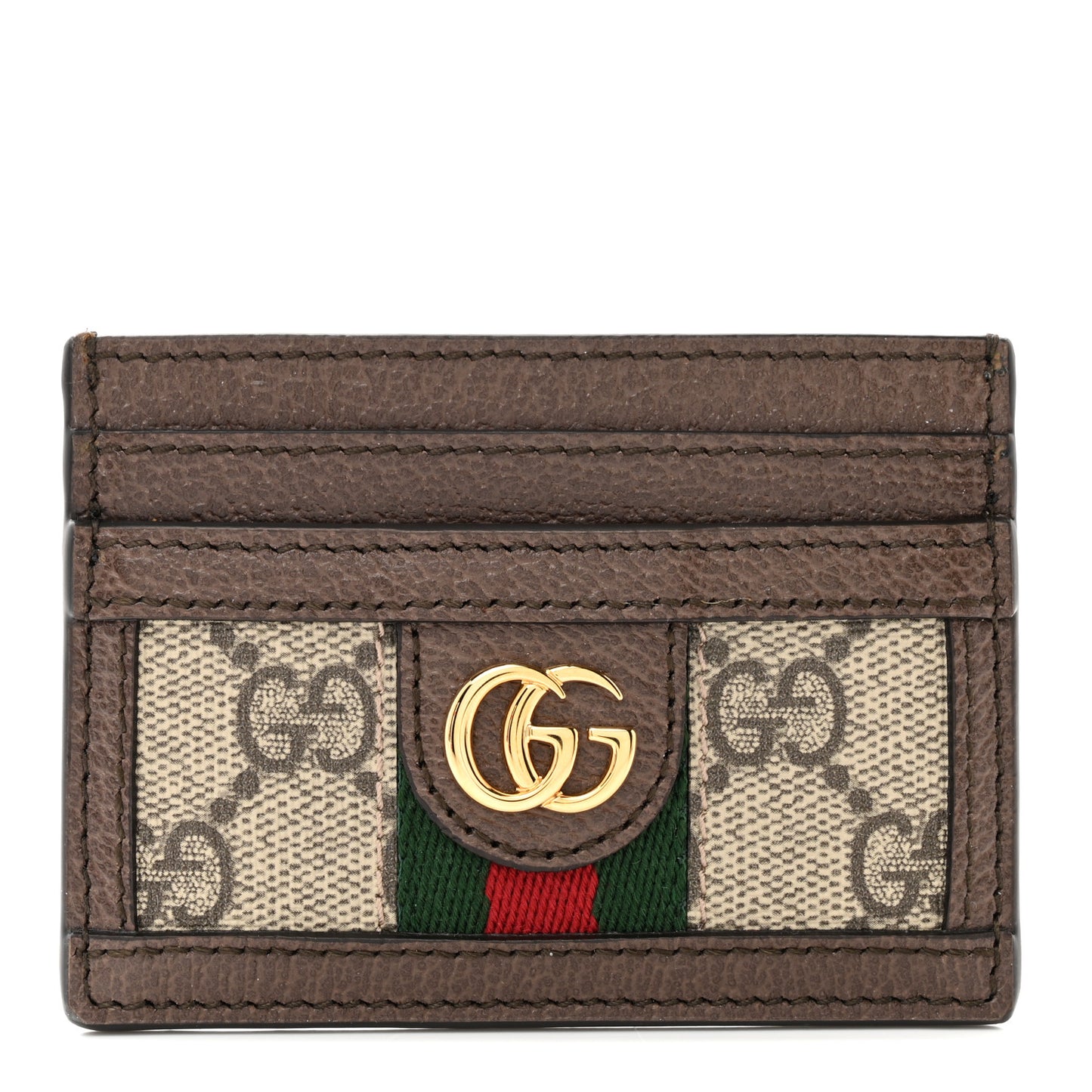 GG Supreme Monogram Textured Dollar Calfskin Ophidia Card Holder Beige Ebony New Acero