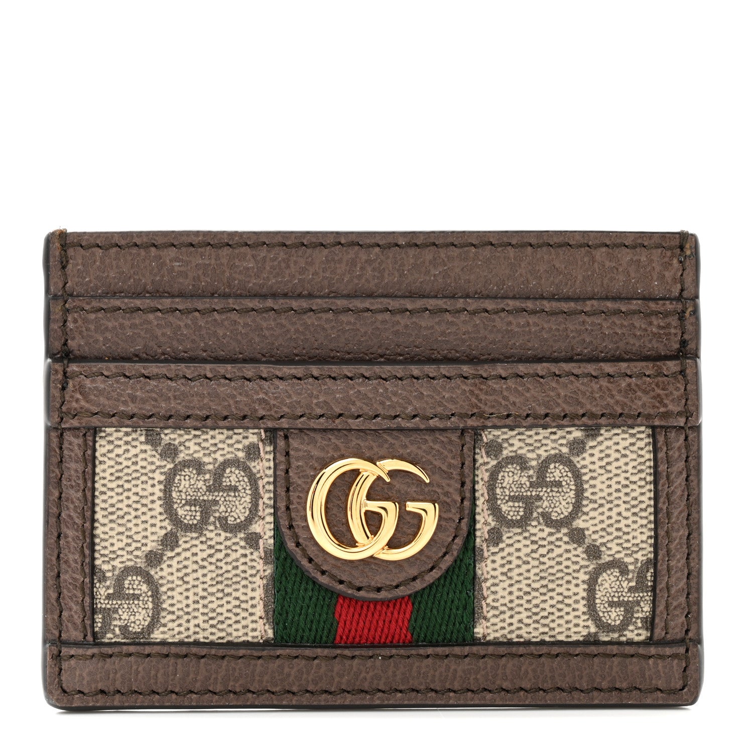 Gucci GG Supreme Monogram Textured Dollar Calfskin Ophidia Card Holder Beige Ebony New Acero 1 of 7
