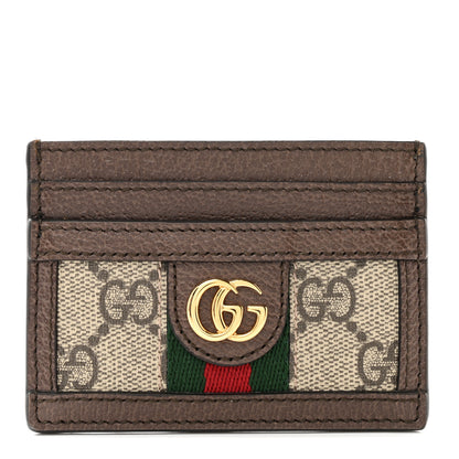 Gucci GG Supreme Monogram Textured Dollar Calfskin Ophidia Card Holder Beige Ebony New Acero 1 of 7