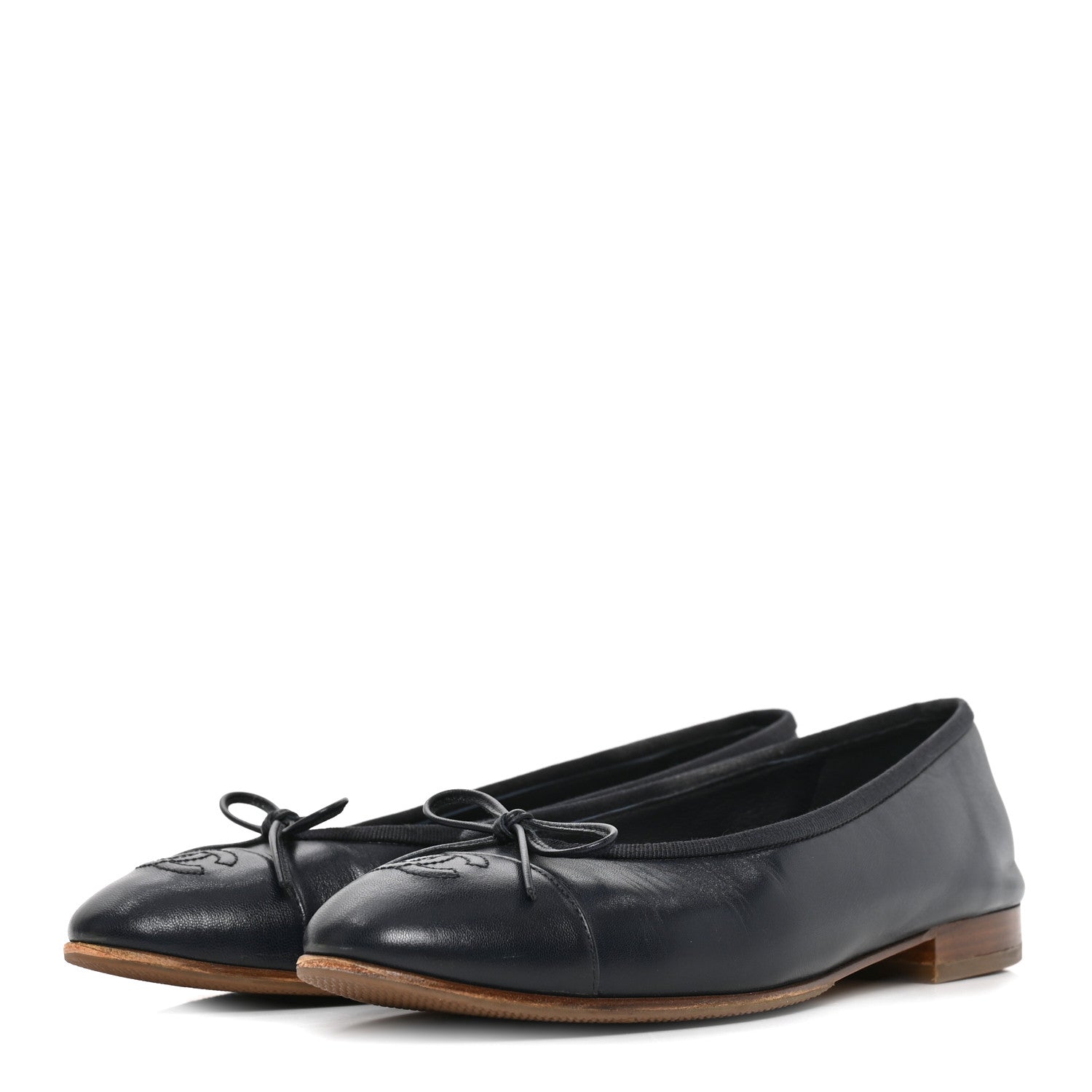 Chanel Goatskin CC Cap Toe Ballerina Flats 37.5 Dark Blue 4 of 9