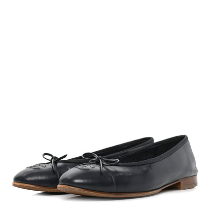 Chanel Goatskin CC Cap Toe Ballerina Flats 37.5 Dark Blue 4 of 9
