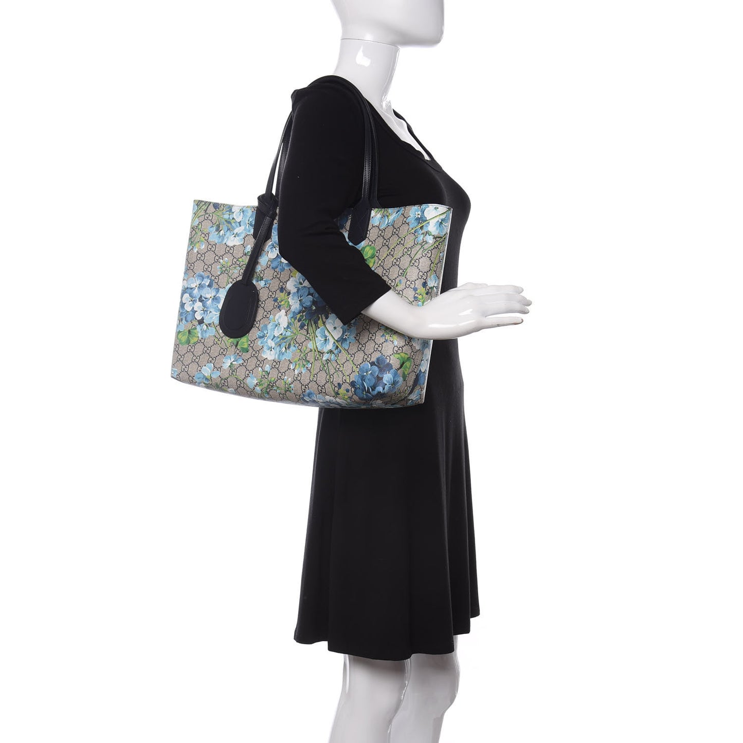 GG Supreme Monogram Blooms Medium Reversible Tote Beige Blue Navy