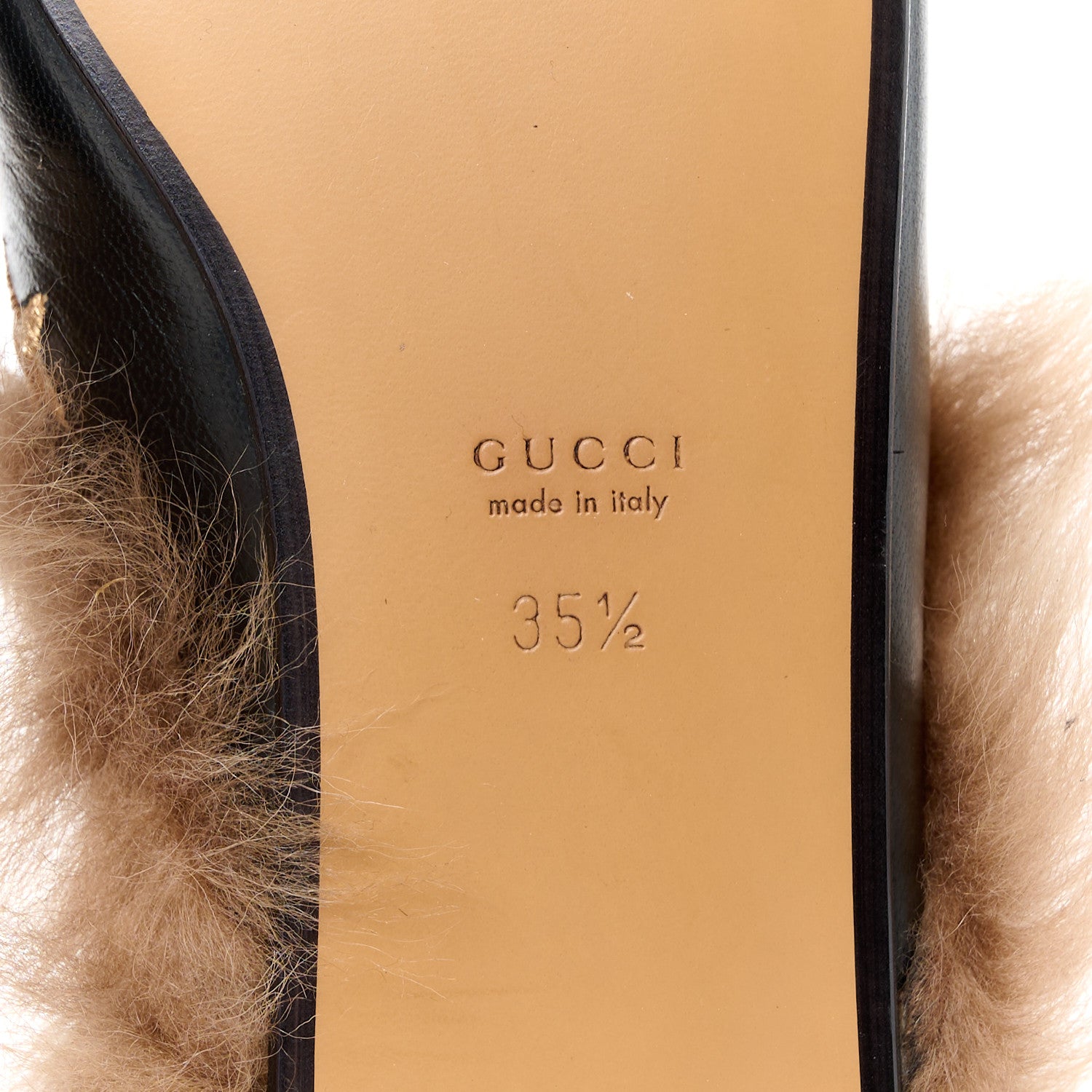 Gucci Goatskin Fur Bee Star Embroidered Womens Princetown Slippers 35.5 Black 8 of 9