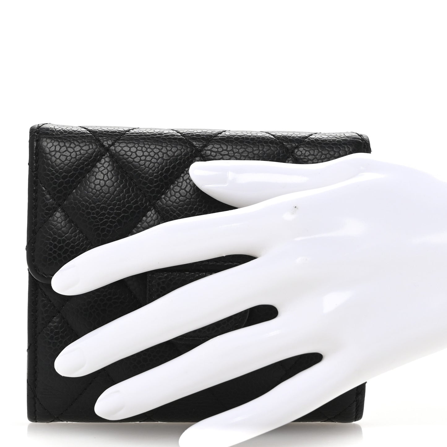 Caviar Quilted Compact Flap Wallet Black