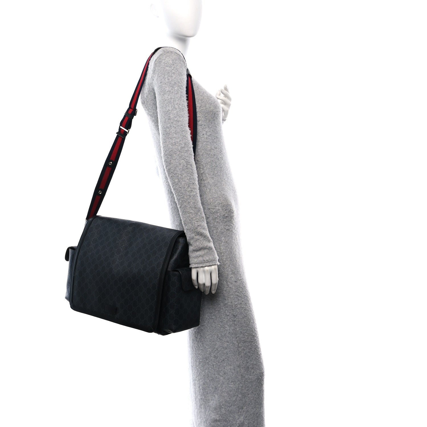Gucci GG Supreme Monogram Web Messenger Diaper Bag Black Grey 2 of 10
