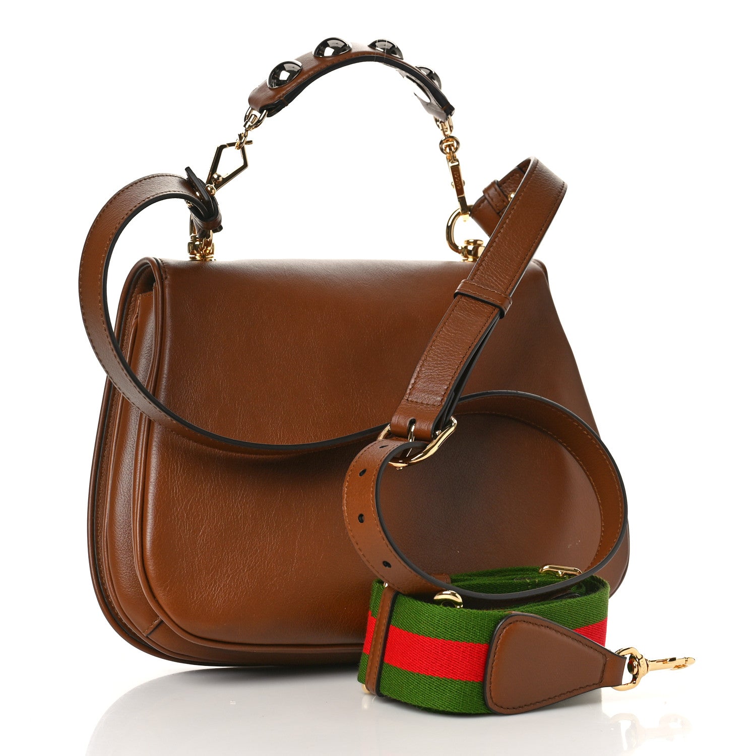 Gucci Roxy Calfskin Web Medium Blondie Top Handle Shoulder Flap Bag Cuir 3 of 8