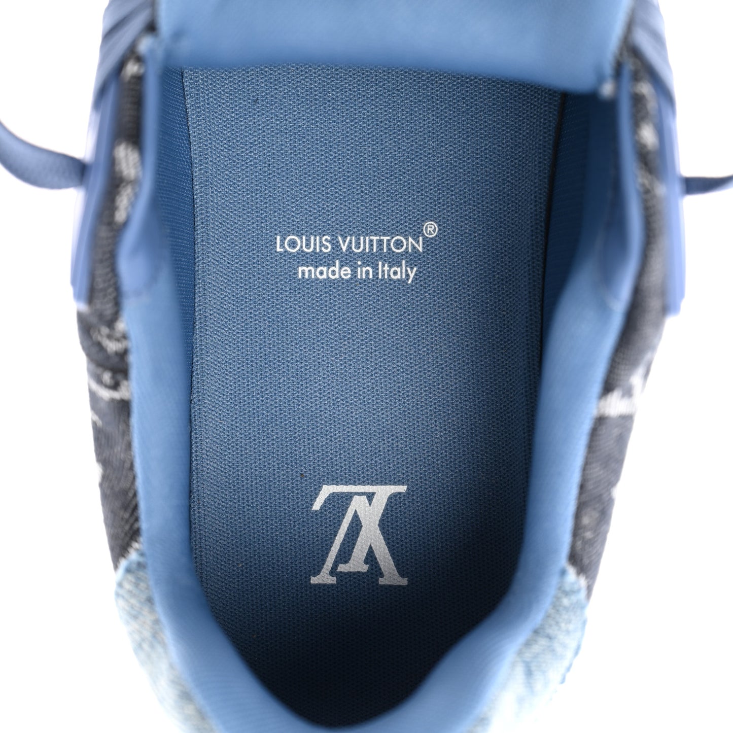 Monogram Denim Mens LV Trainer Sneakers 9.5 Blue