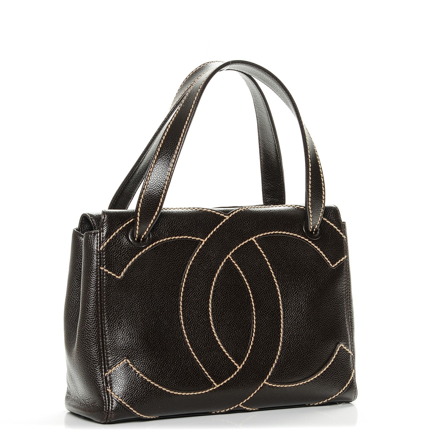 Chanel Caviar CC Stitched Small Tote Brown 3 of 7
