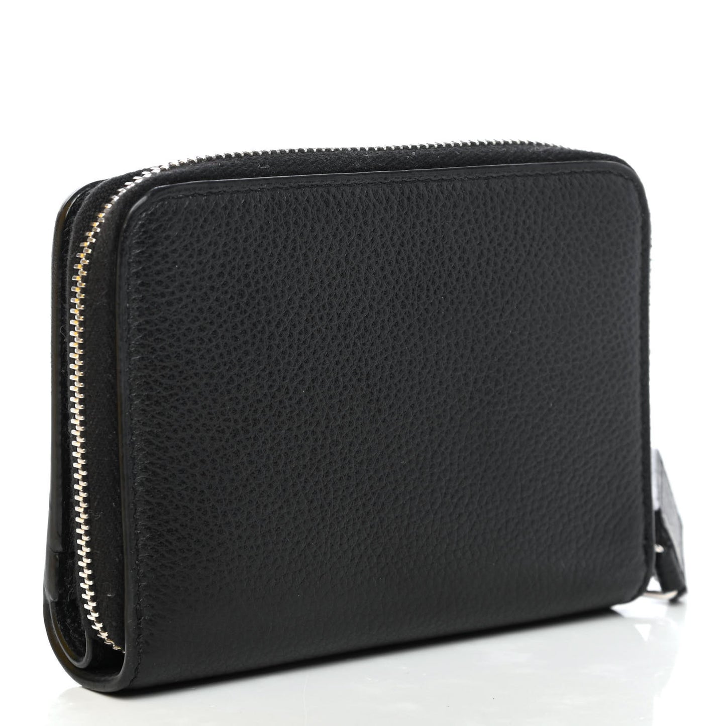 Grained Calfskin Rive Gauche Compact Zip Around Wallet Black