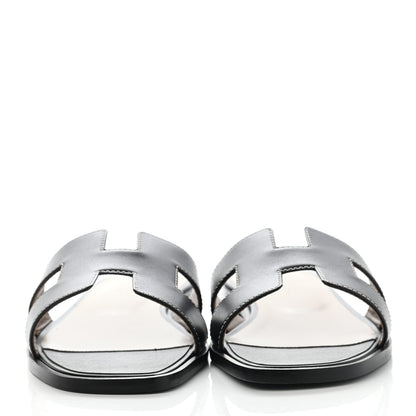 Hermes Box Calfskin Oran Sandals 38 Black 2 of 12