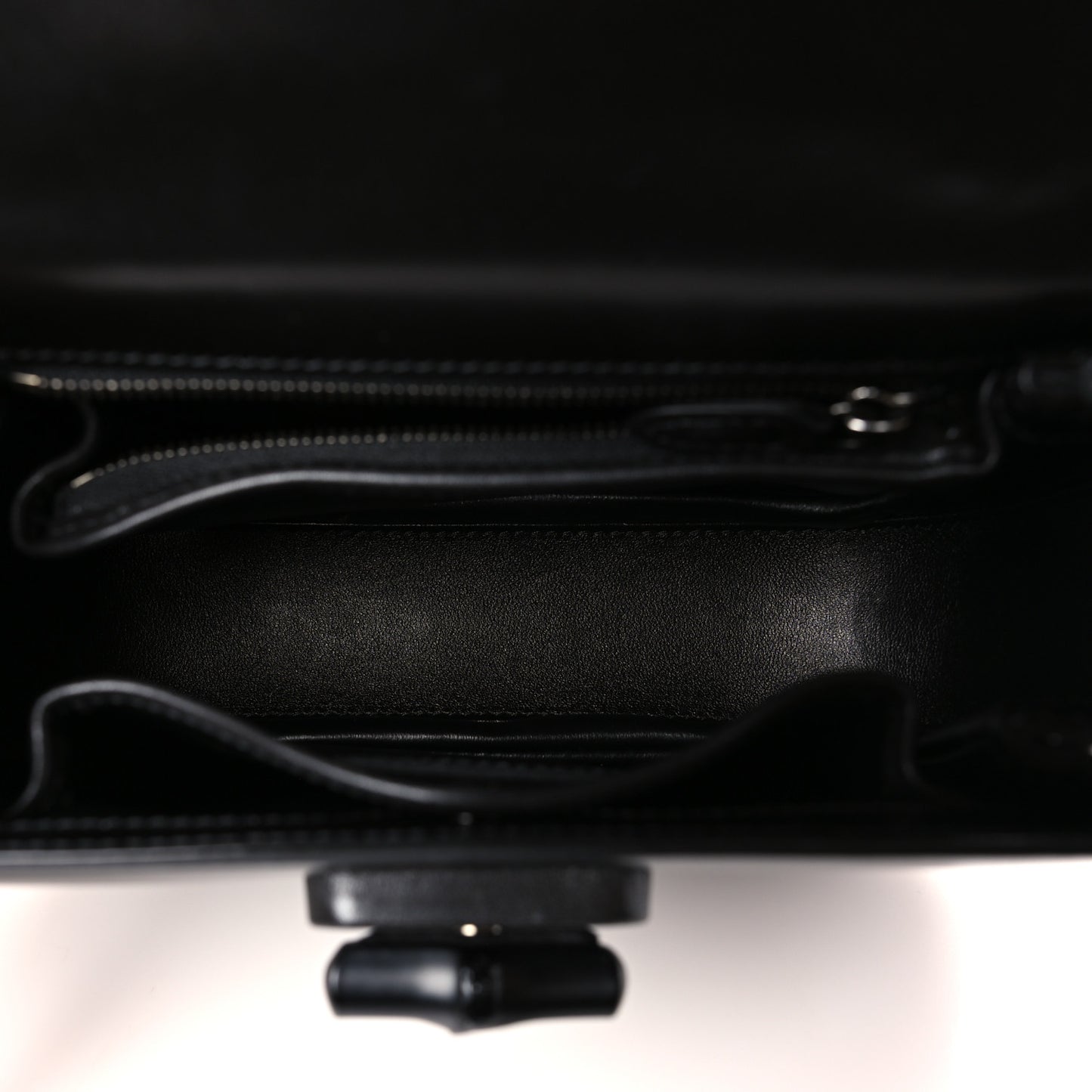 Boarded Dyana Lux Calfskin Web Monochrome Small Bamboo 1947 Top Handle Bag Black